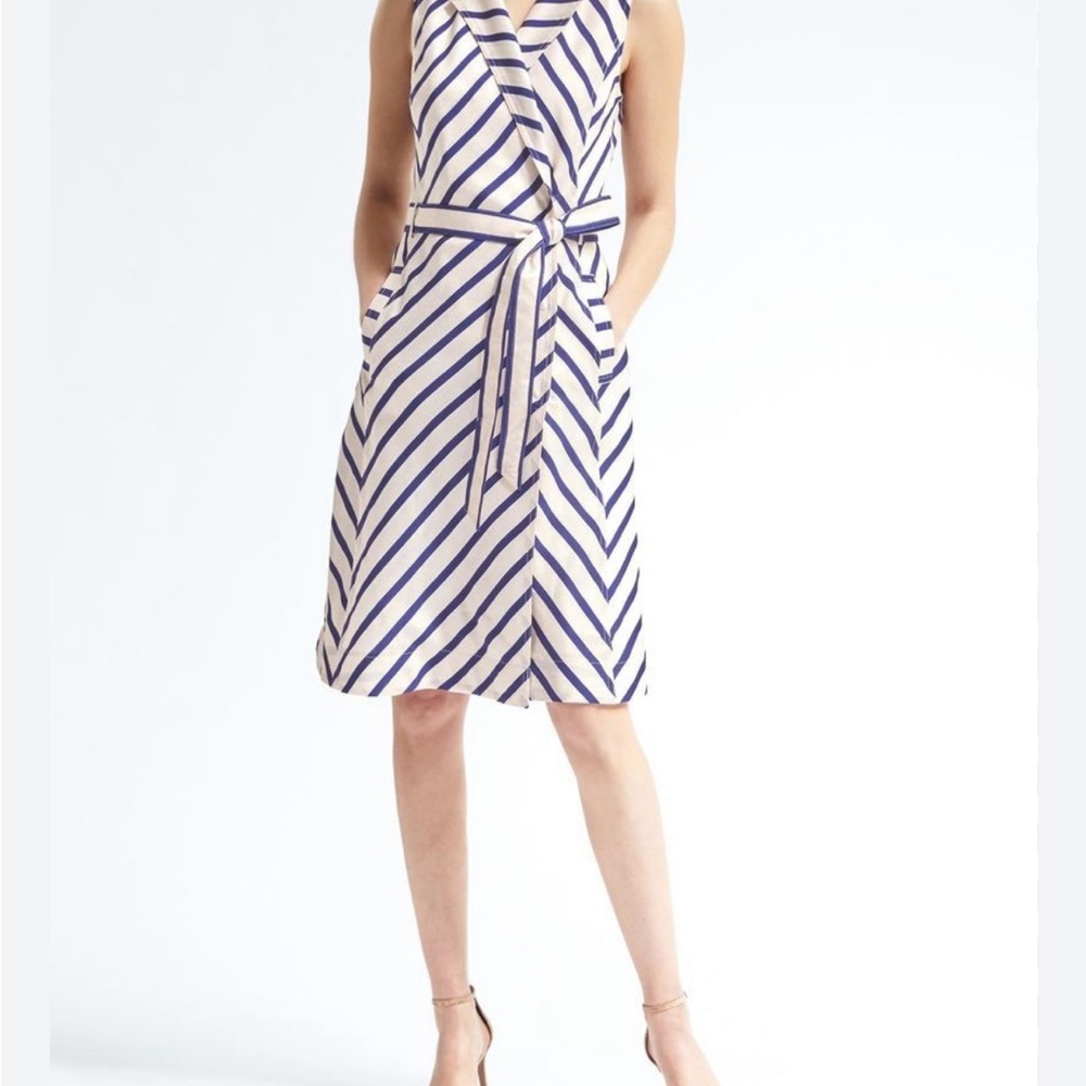 Banana Republic Striped Sleeveless Wrap Dress
